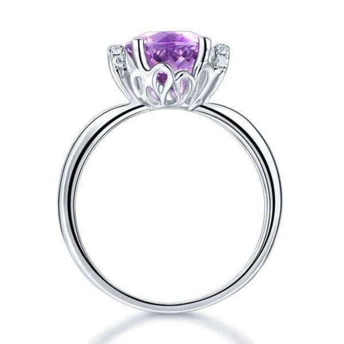 14K White Gold Purple Amethyst Natural Diamond Ring-Black Diamonds New York