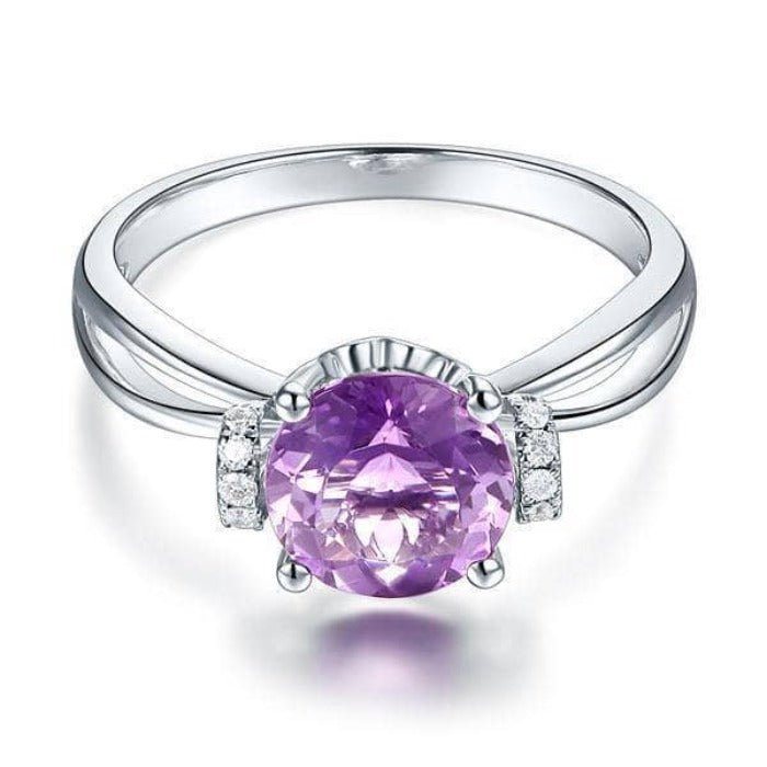 14K White Gold Purple Amethyst Natural Diamond Ring-Black Diamonds New York