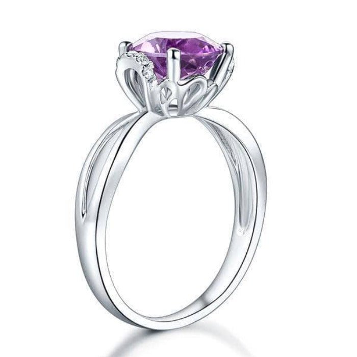 14K White Gold Purple Amethyst Natural Diamond Ring-Black Diamonds New York