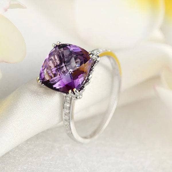 14K White Gold Purple Cushion Amethyst Natural Diamond-Black Diamonds New York