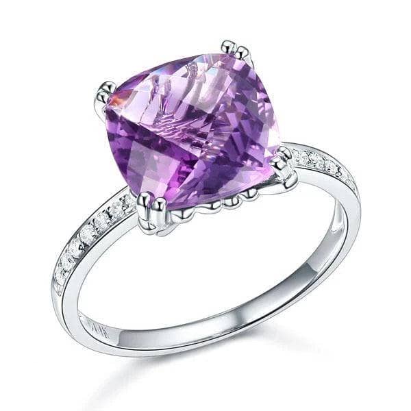 14K White Gold Purple Cushion Amethyst Natural Diamond-Black Diamonds New York