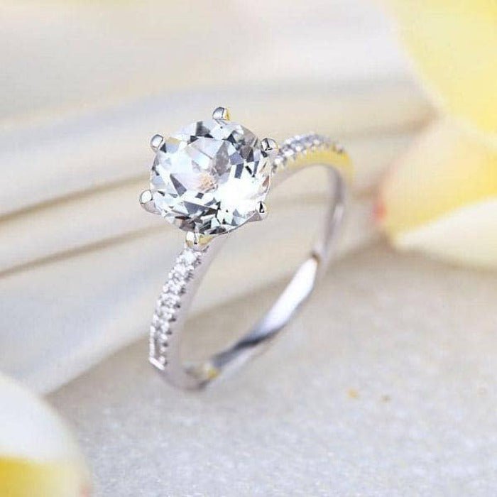 14K White Gold Round Cut 2ct Topaz 0.12ct Natural Diamond-Black Diamonds New York