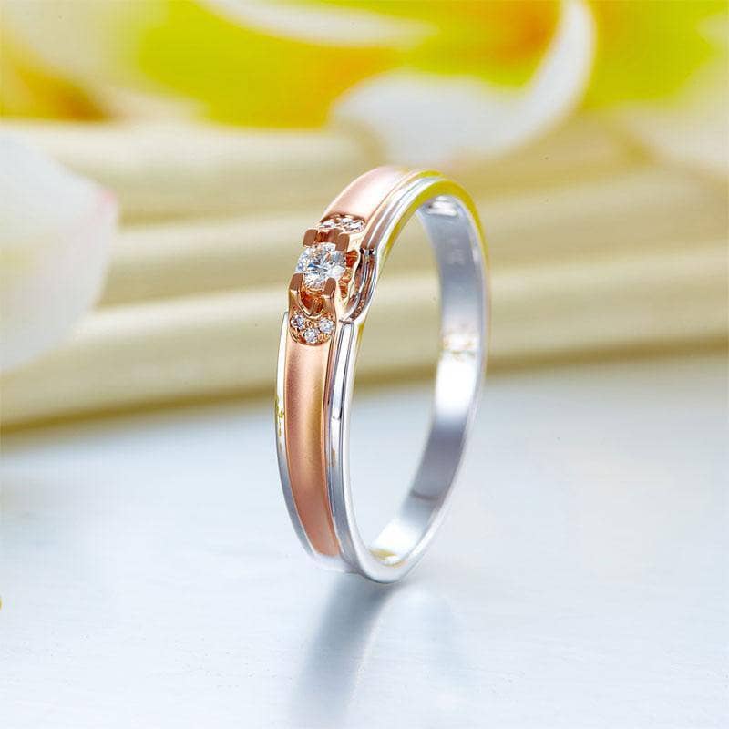 14K White & Rose Gold 2 Tone Wedding Band Diamond-Black Diamonds New York