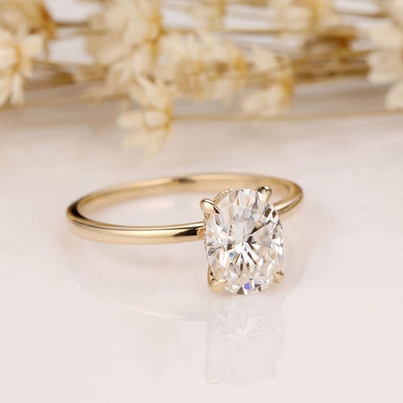 14K Yellow Gold 1.5ct Oval Cut Diamond Halo Engagement Ring-Black Diamonds New York