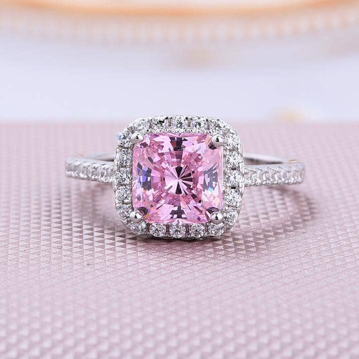 1.5 Carat Cushion Cut Pink Halo Engagement Ring-Black Diamonds New York