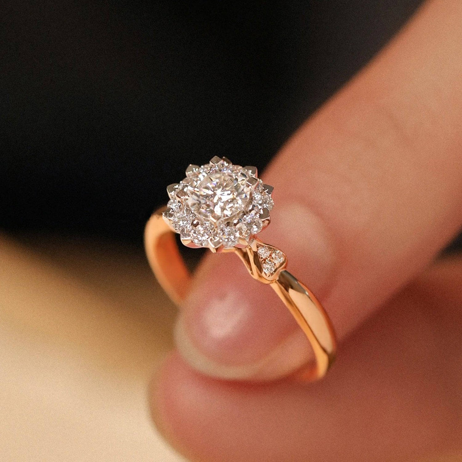 18k Art Deco Round Cut Diamond Halo Engagement Ring-Black Diamonds New York
