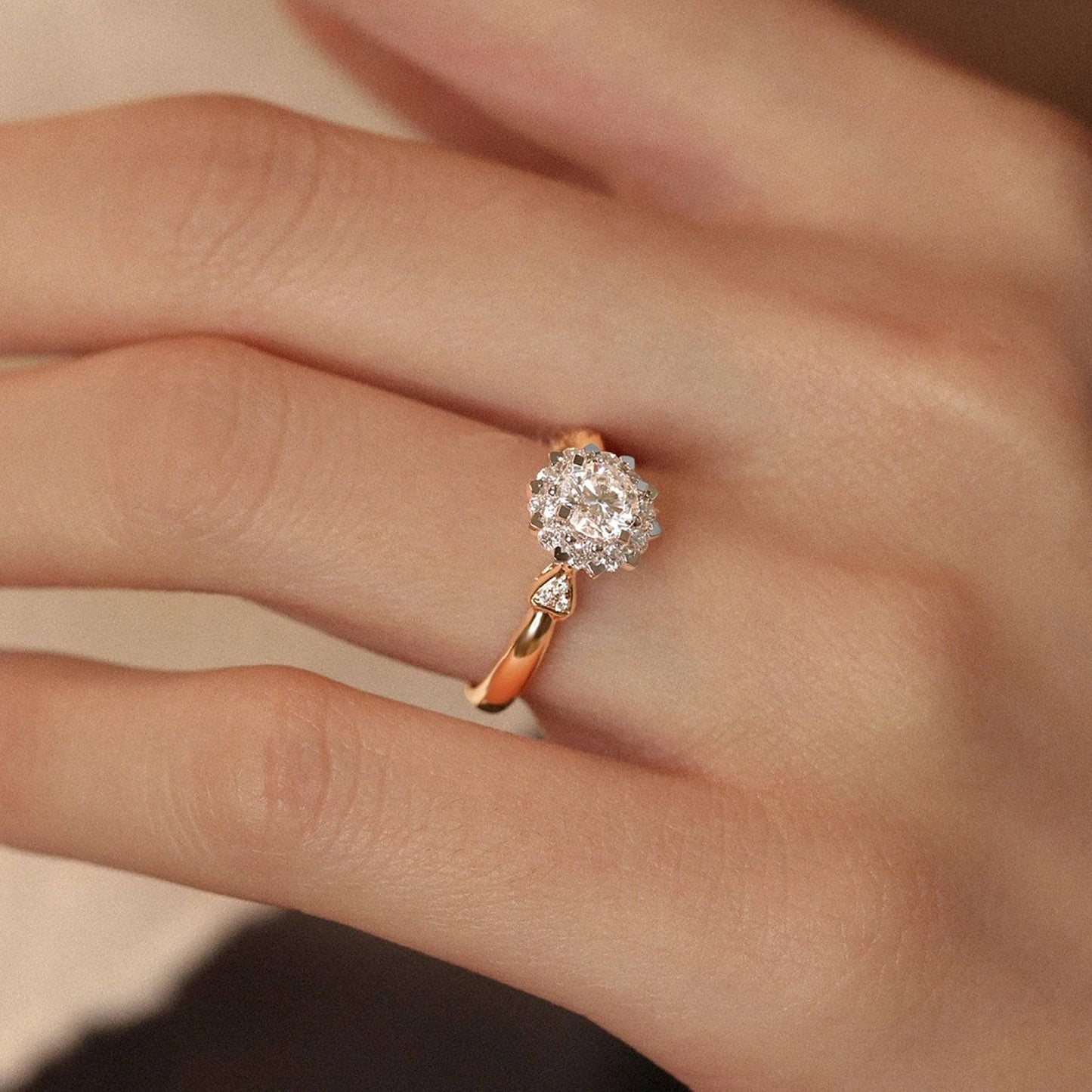 18k Art Deco Round Cut Diamond Halo Engagement Ring-Black Diamonds New York
