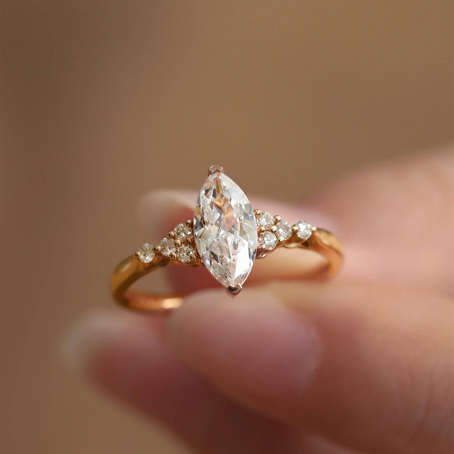 18k Marquise Cut Moissanite Simple Design Engagement Ring