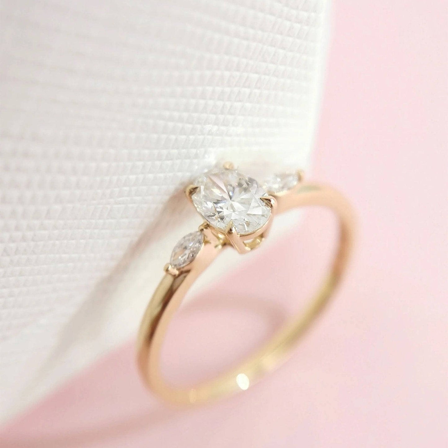 18k Oval Cut Three Stone Diamond Engagement Ring-Black Diamonds New York