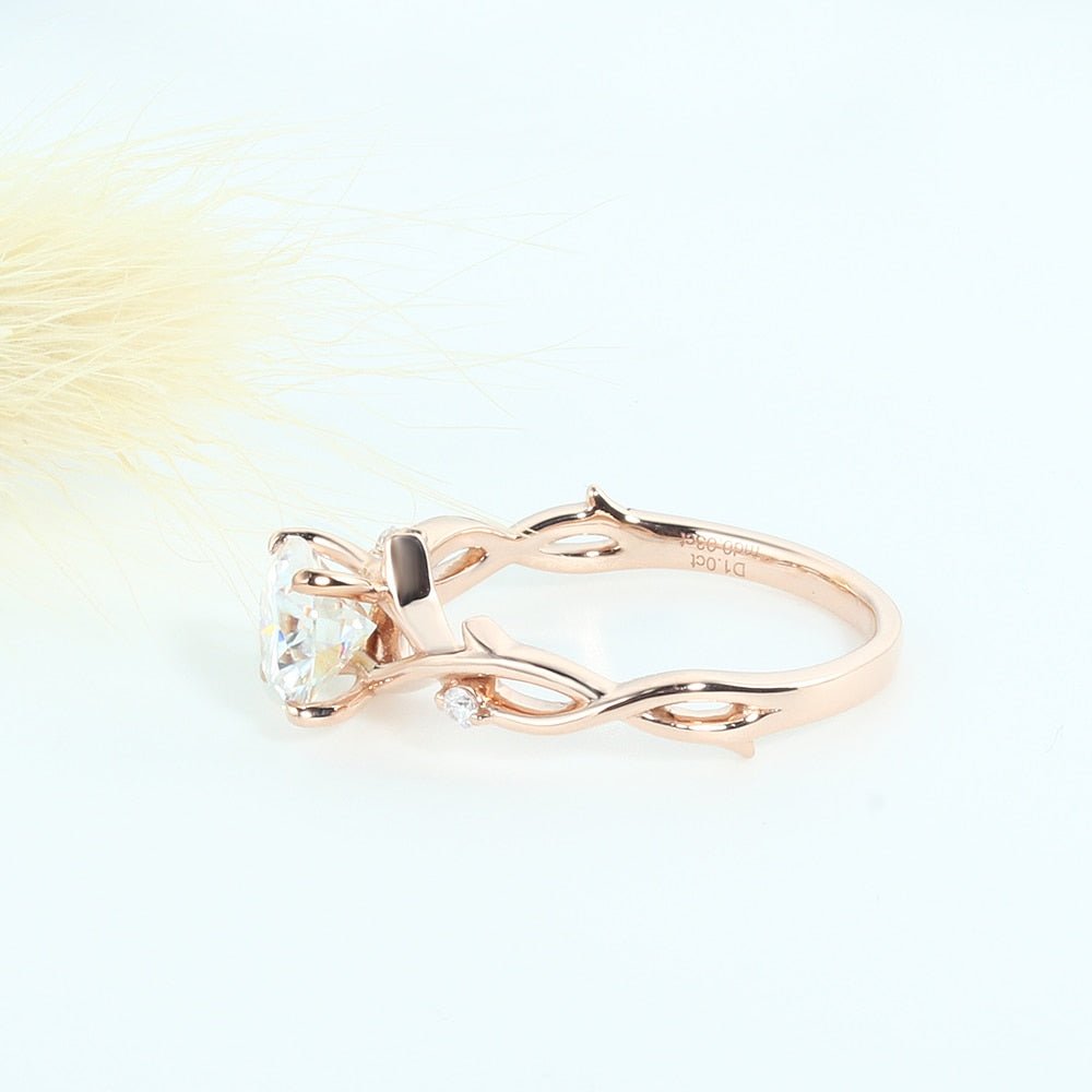 18K Rose Gold 1ct 6.5mm D Color Diamond Art Deco Engagement Ring-Black Diamonds New York