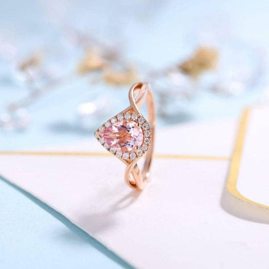 18K Rose Gold 6*8mm Pear Cut Morganite Engagement Ring-Black Diamonds New York