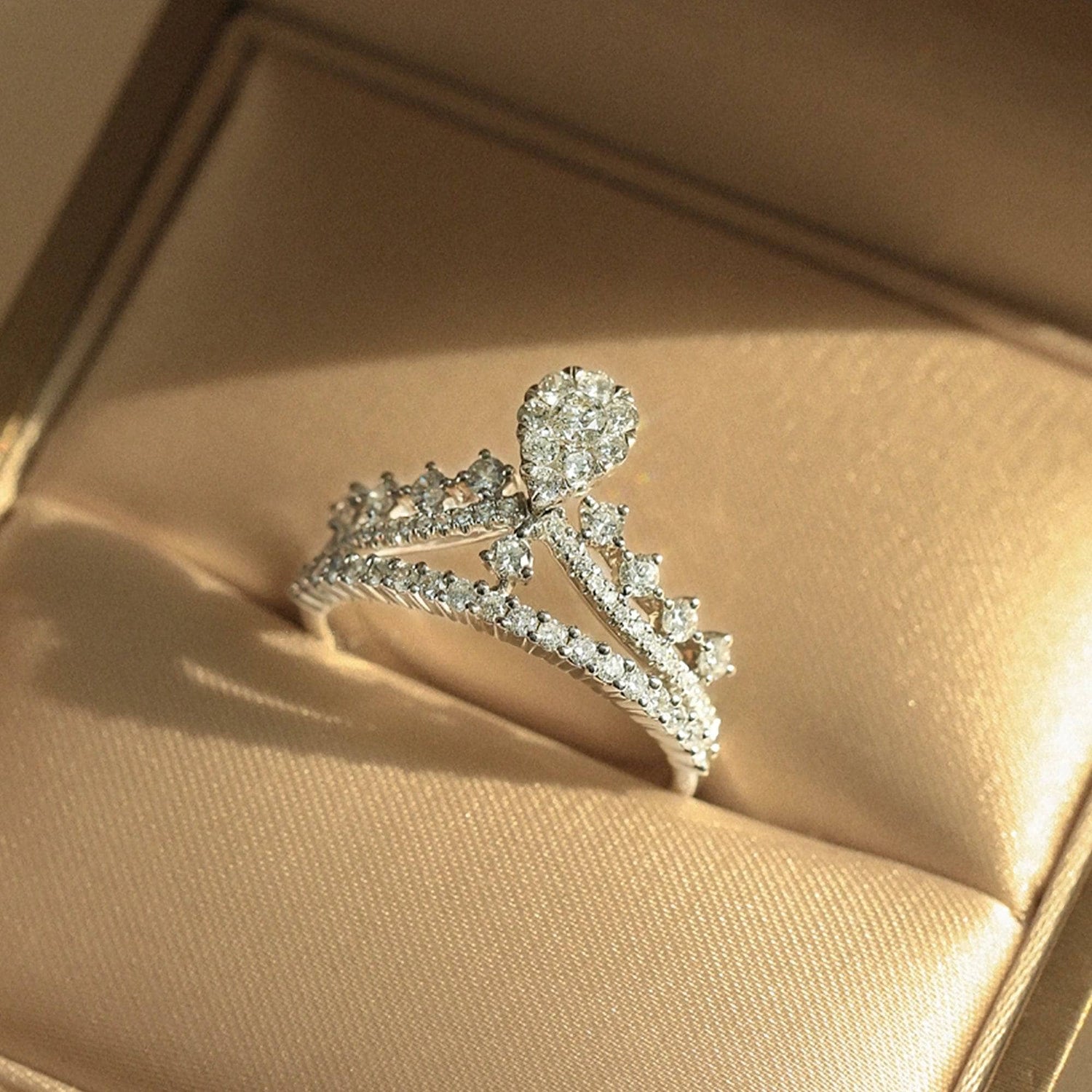 18k Round Cut Diamond Crown Design Engagement Ring-Black Diamonds New York