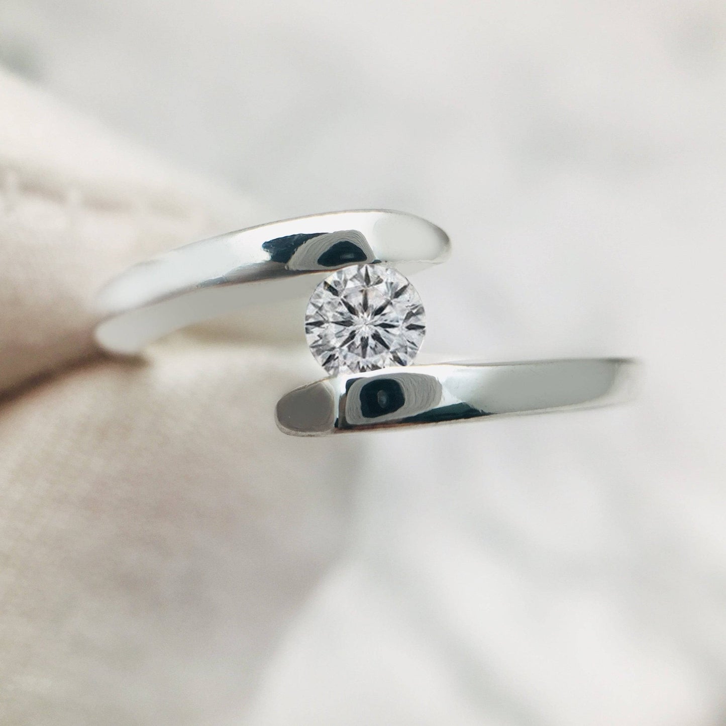 18k Round Cut Diamond Minimalist Design Engagement Ring-Black Diamonds New York