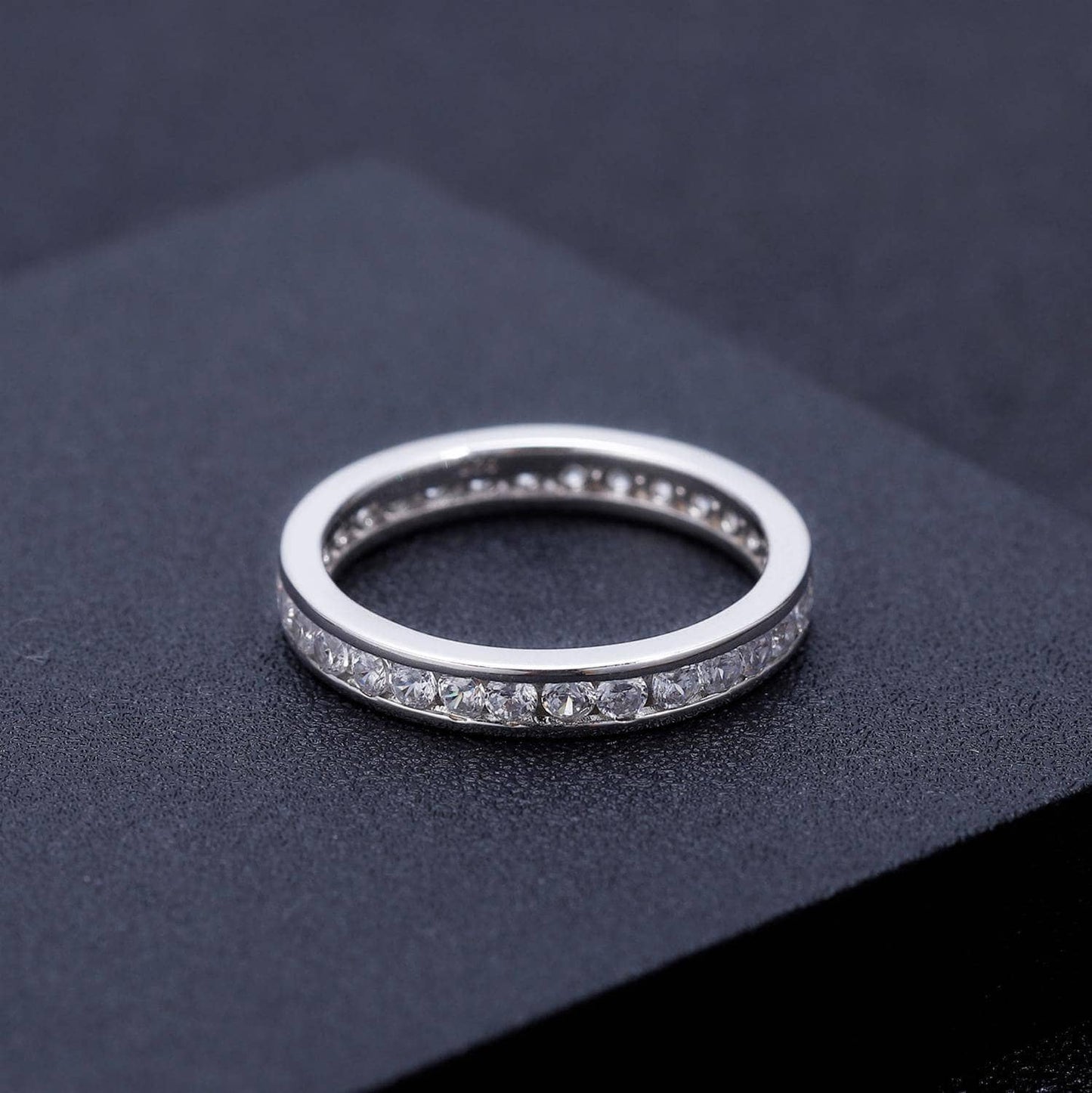 18k White Gold 2.0mm Diamond Channel Setting Eternity Ring-Black Diamonds New York
