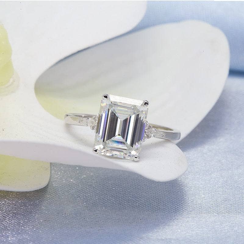 18k White Gold 5.0ct Emerald Cut Diamond Engagement Halo Ring-Black Diamonds New York