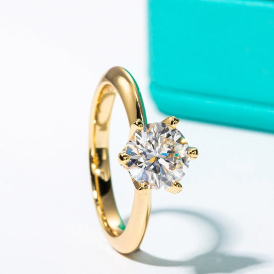18k Yellow Gold Overlay Diamond Solitaire Engagement Ring-Black Diamonds New York