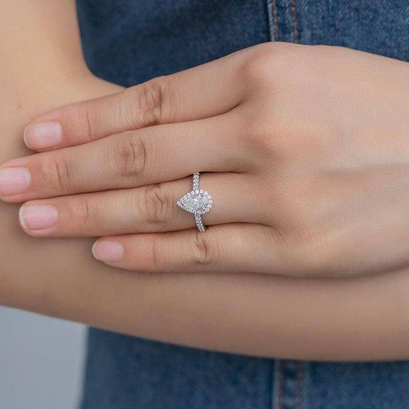 1ct 5 8mm Pear Cut Diamond Petite Halo Engagement Ring Black Diamonds New York