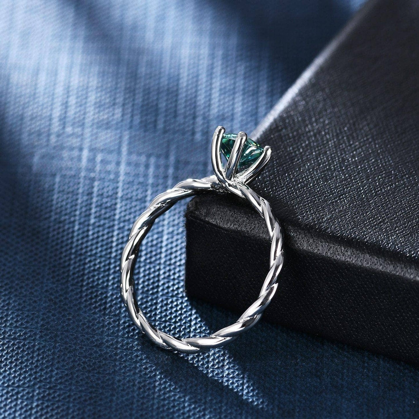 1Ct Round Green Diamond Woven Engagement Ring-Black Diamonds New York
