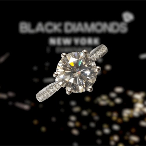 2 Carat 6 Claws 8mm Round Cut Diamond Engagement Ring-Black Diamonds New York