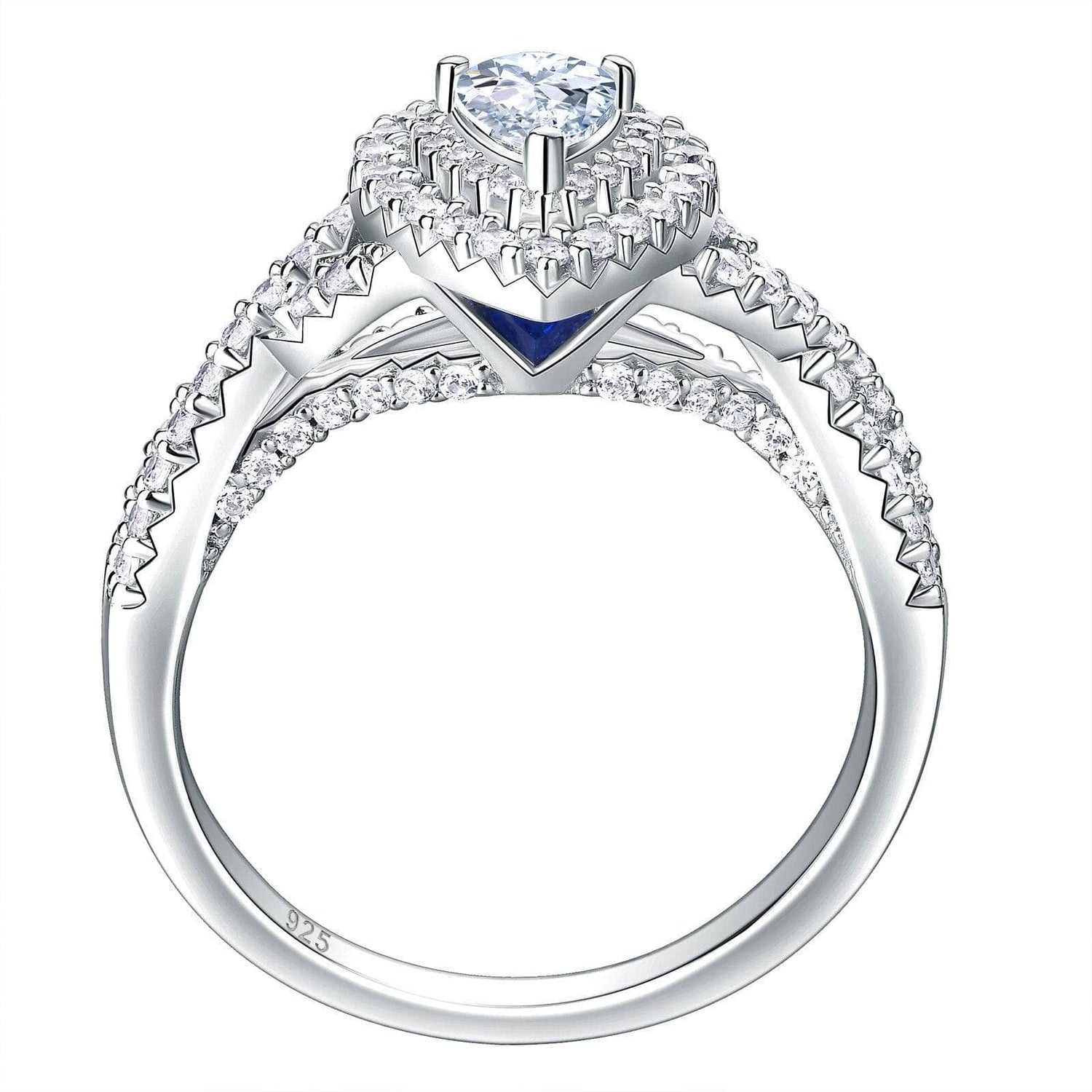 2 Pcs Halo Pear Cut Created Diamond Engagement Ring-Black Diamonds New York