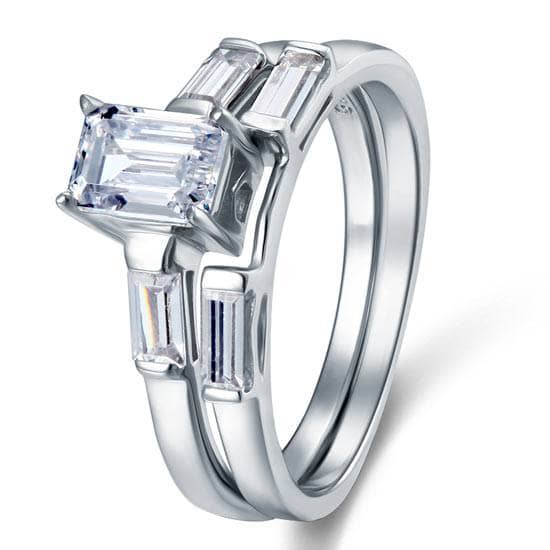 2-Pcs Wedding Band Engagement Ring Set-Black Diamonds New York
