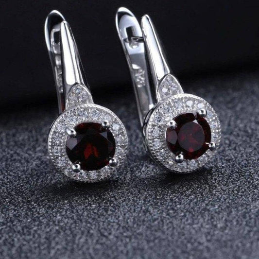 2.10 Ct Round Natural Red Garnet Stud Earrings-Black Diamonds New York