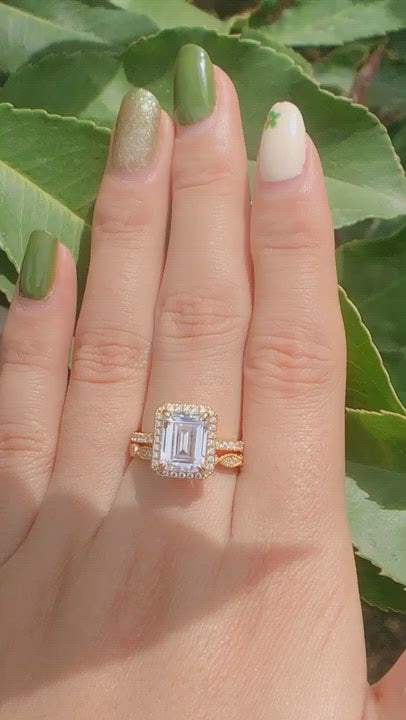 Yellow Gold 4.0 CT Emerald Cut Wedding Ring Set