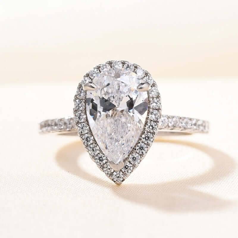 2.2ct Simulated Diamond Pear Cut Halo Engagement Ring-Black Diamonds New York