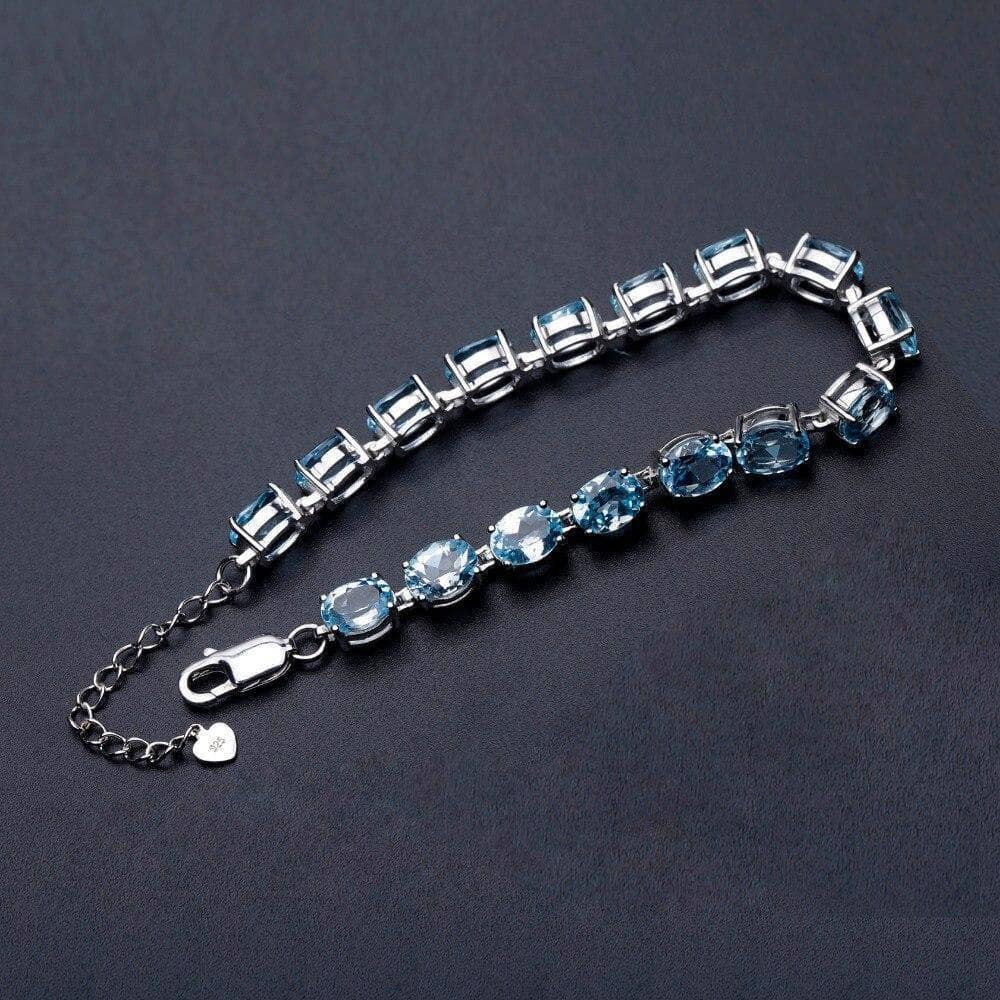 25.26Ct Natural Sky Blue Topaz Tennis Bracelet-Black Diamonds New York