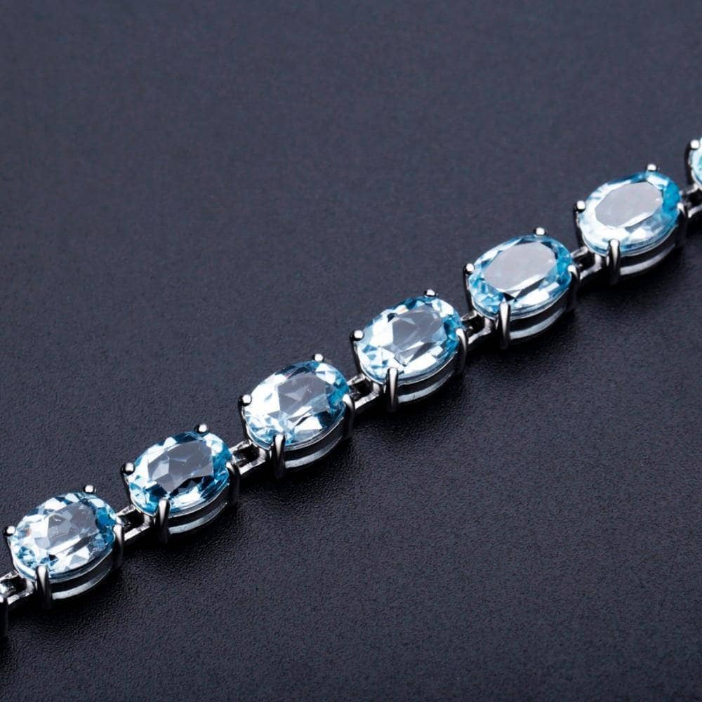 25.26Ct Natural Sky Blue Topaz Tennis Bracelet-Black Diamonds New York