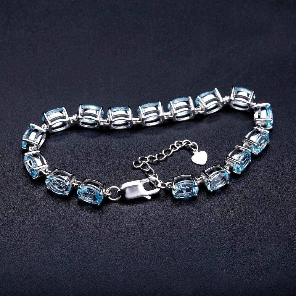 25.26Ct Natural Sky Blue Topaz Tennis Bracelet-Black Diamonds New York