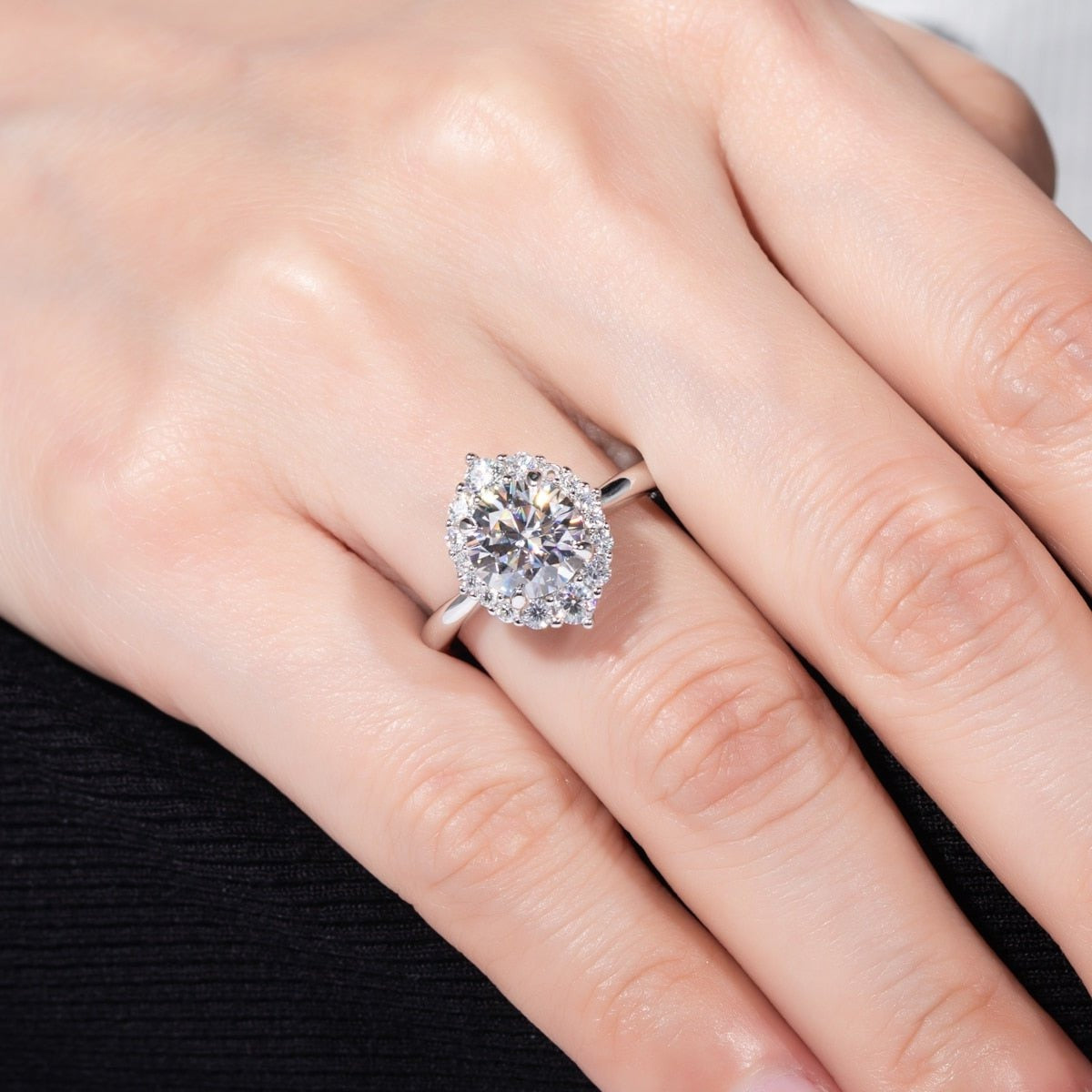 2ct Round Cut Diamond Halo White Gold Engagement Ring-Black Diamonds New York