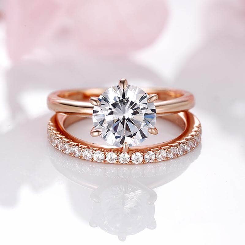 2CT Round Cut Rose Gold Wedding Ring Set-Black Diamonds New York