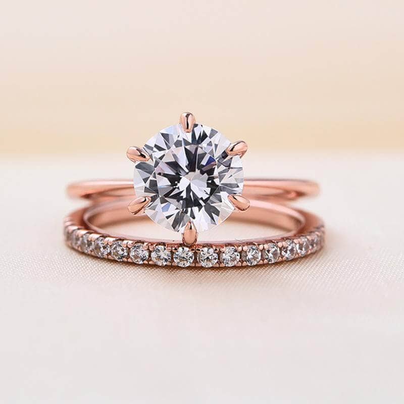 2CT Round Cut Rose Gold Wedding Ring Set-Black Diamonds New York