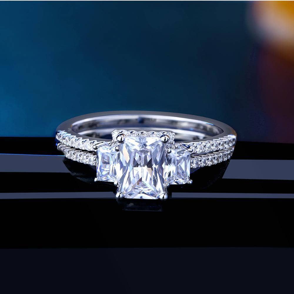 2Pcs 3 Stones Created Diamond Engagement Ring Set-Black Diamonds New York