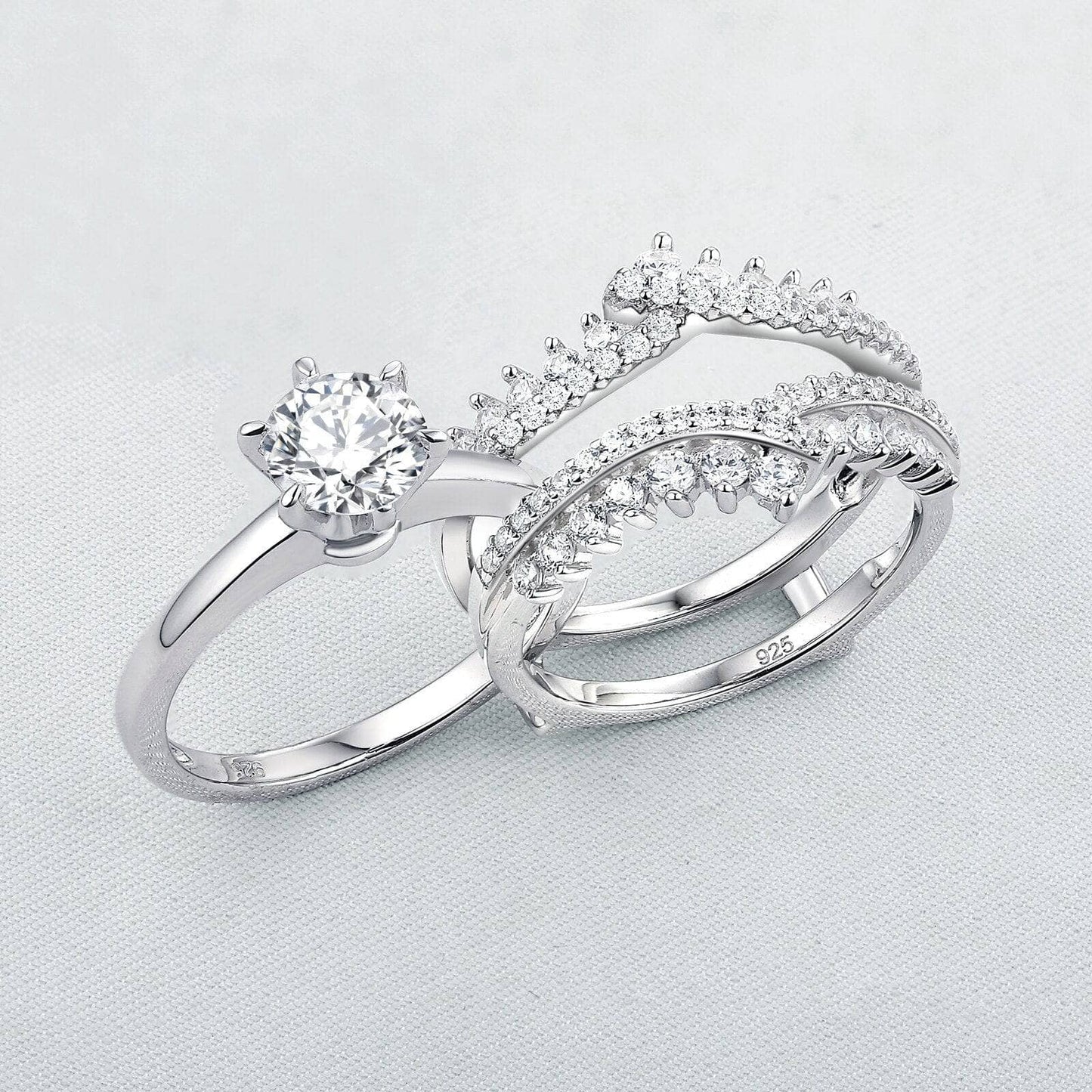2PCS Detachable Created Diamond Ring Set-Black Diamonds New York