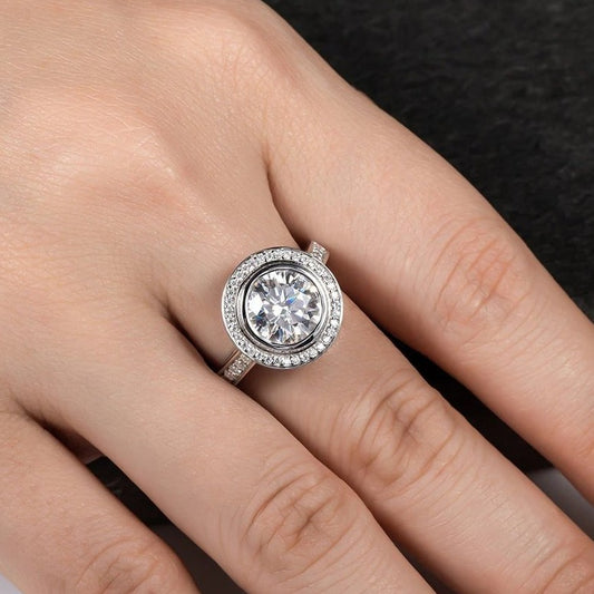 3 ct Round Cut Diamond Halo White Gold Engagement Ring-Black Diamonds New York