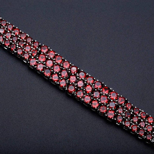 30.80 Ct Natural Red Garnet Gemstone Bracelet-Black Diamonds New York