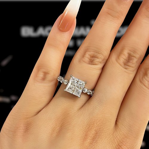 3.0ct Classic Princess Cut Simulated Diamond Engagement Ring-Black Diamonds New York