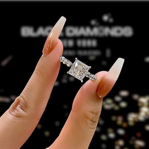 3.0ct Classic Princess Cut Simulated Diamond Engagement Ring-Black Diamonds New York