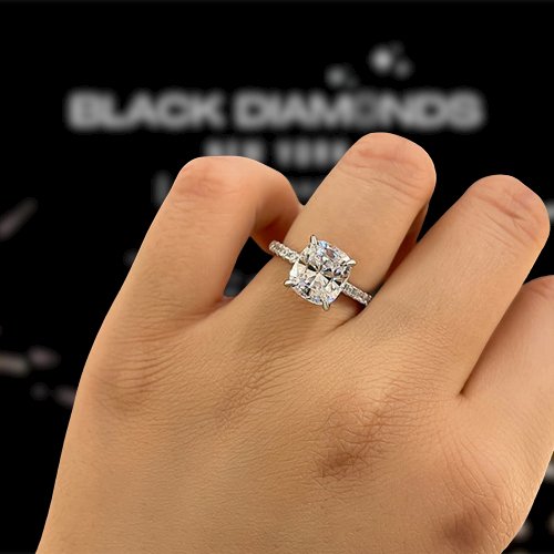 3.0ct Cushion Cut Diamond Engagement Ring-Black Diamonds New York