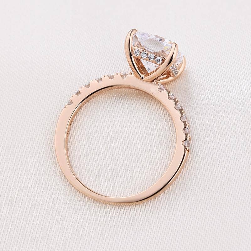 3.0ct Cushion Cut Rose Gold Clear Simulated Sapphire Wedding Ring Set-Black Diamonds New York