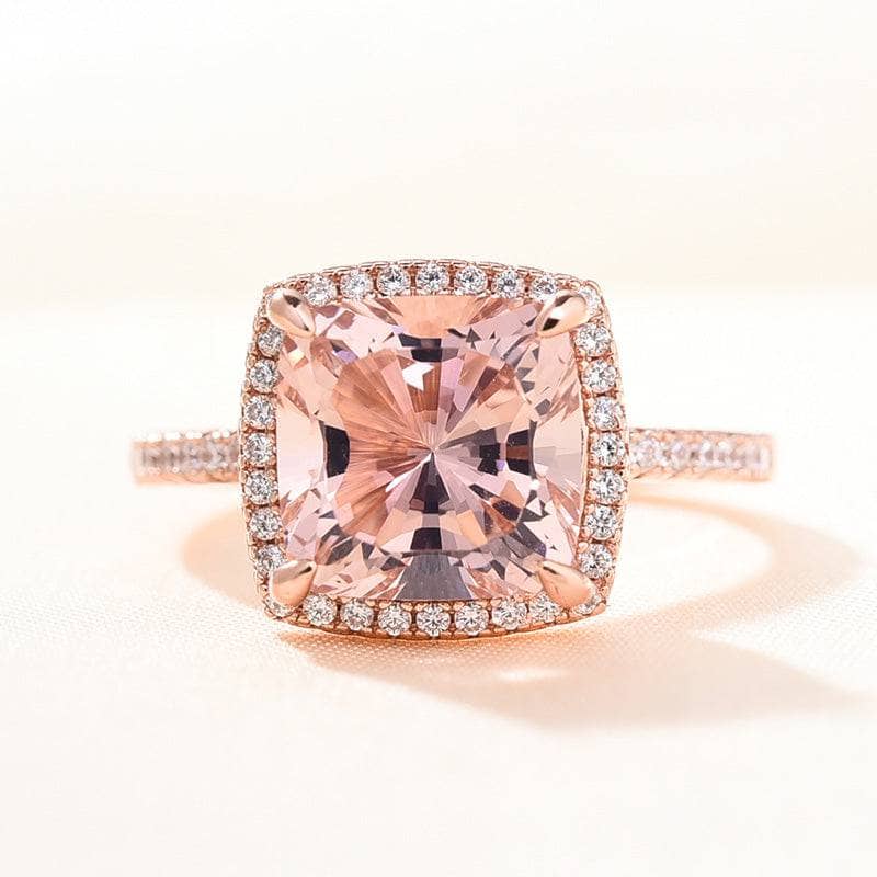 3.0ct Cushion Cut Simulated Morganite Halo Engagement Ring-Black Diamonds New York