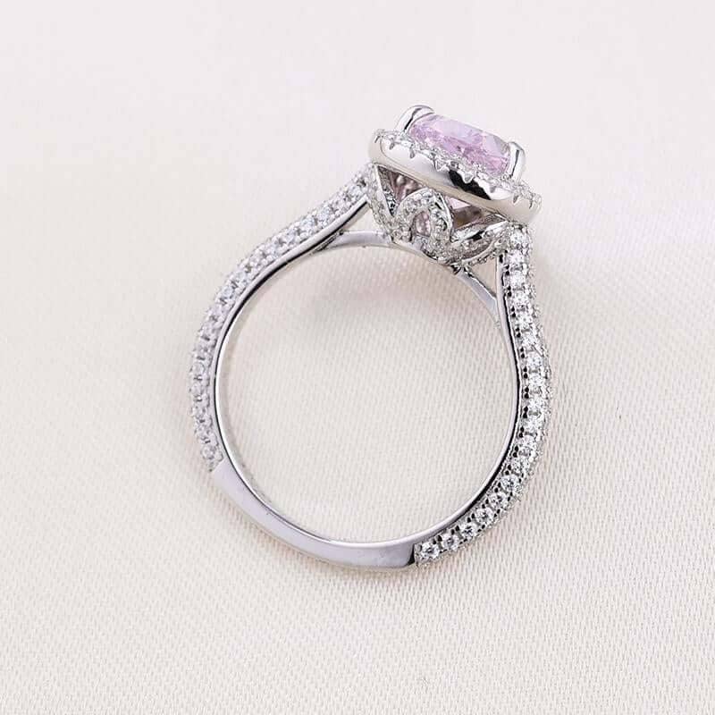 3.0ct Halo Pear Cut Simulated Diamond Pink Sapphire Engagement Ring-Black Diamonds New York