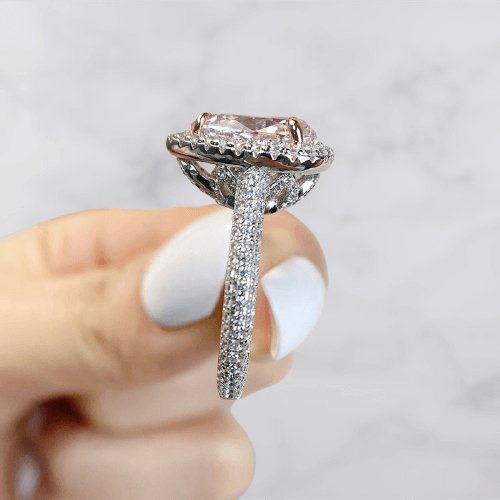 3.0ct Halo Pear Cut Simulated Diamond Pink Sapphire Engagement Ring-Black Diamonds New York