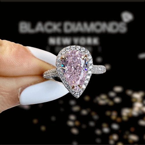 3.0ct Halo Pear Cut Simulated Diamond Pink Sapphire Engagement Ring-Black Diamonds New York