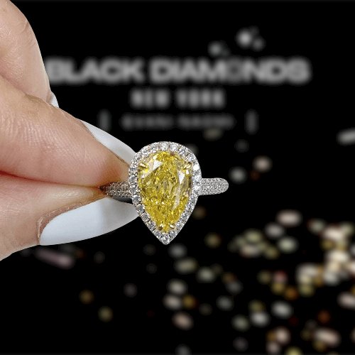 3.0ct Halo Pear Cut Simulated Diamond Yellow Sapphire Engagement Ring-Black Diamonds New York