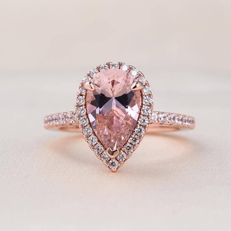 3.0ct Halo Pear Cut Synthetic Morganite Engagement Ring-Black Diamonds New York