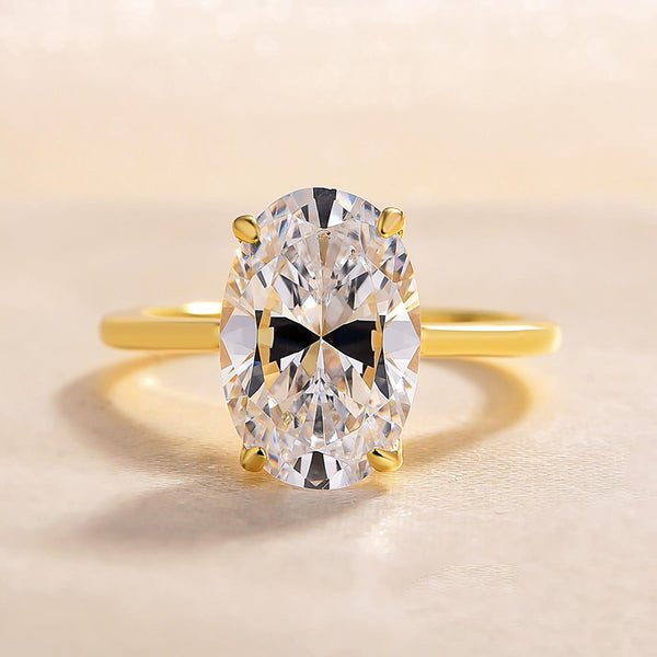 3.50 Carat Oval Cut Solitaire Yellow Gold Engagement Ring-Black Diamonds New York