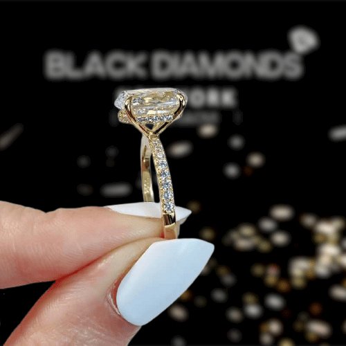 3.50ct Oval Cut Simulated Diamond Yellow Gold Engagement Ring-Black Diamonds New York